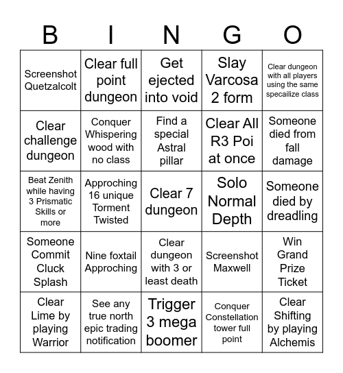 Monumenta Bingo Challenge Bingo Card