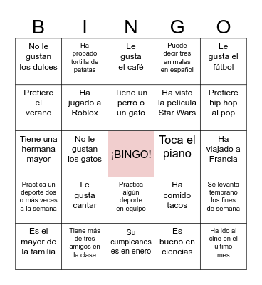 Bingo humano Bingo Card