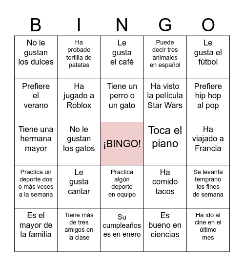Bingo humano Bingo Card