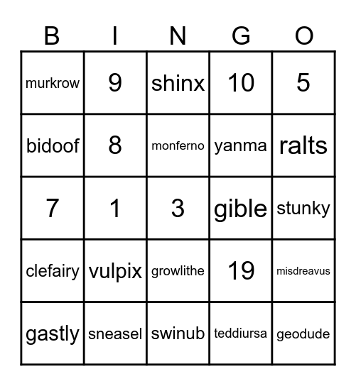 Legends Arceus BINGO! Bingo Card