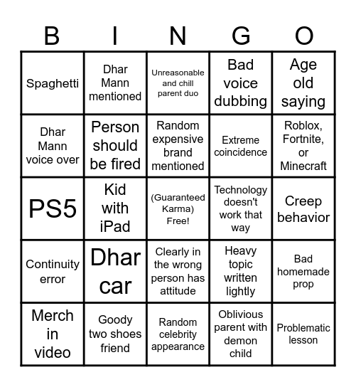 Dhar Mann Bingo v. V Bingo Card