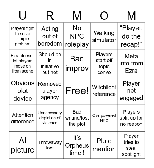 Witchlight Expectations Bingo Card