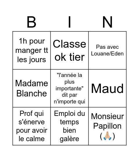 Bingo rentrée Bingo Card