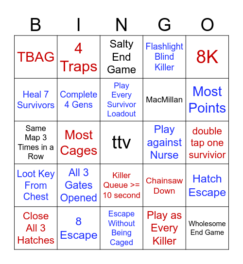 Dbd 2v8 Bingo Card