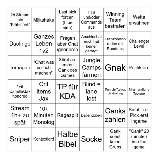 Lord Bingo Card