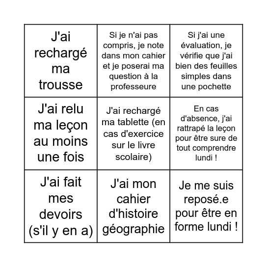 Mince, c'est dimanche soir ! Bingo Card