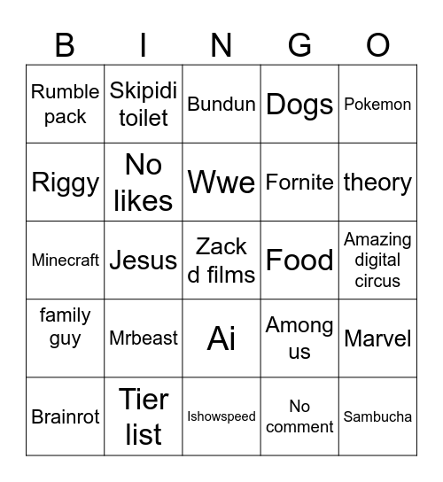 Untitled Bingo Card