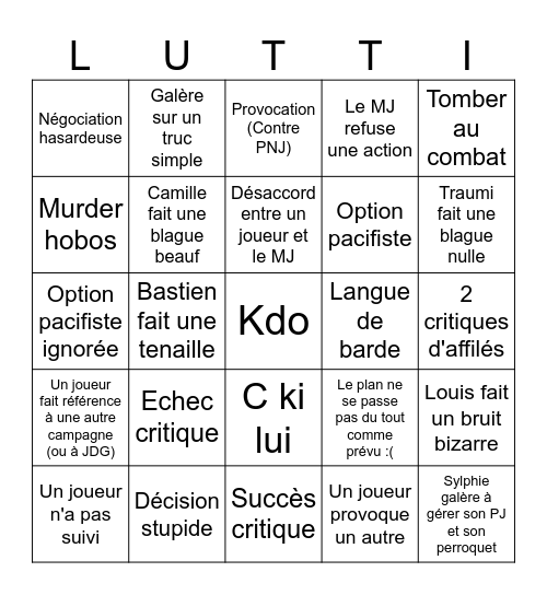 L'île du Serpent - Séance 1 Bingo Card