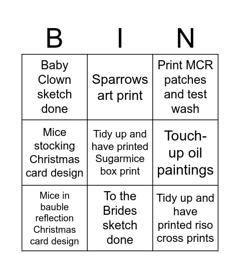 September Bingo Card