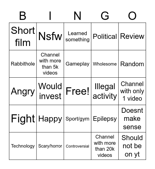 Untitled Bingo Card