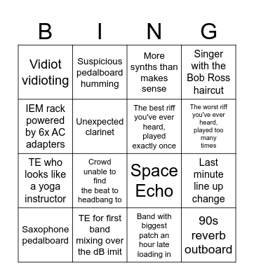 Psych Fest Bingo Card