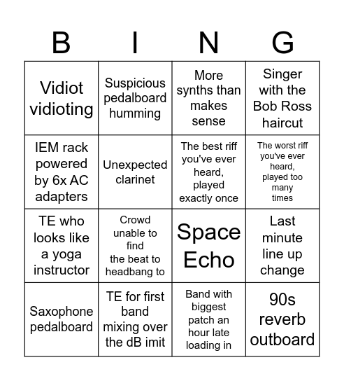 Psych Fest Bingo Card