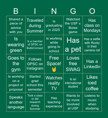 Name:________________________________ Bingo Card