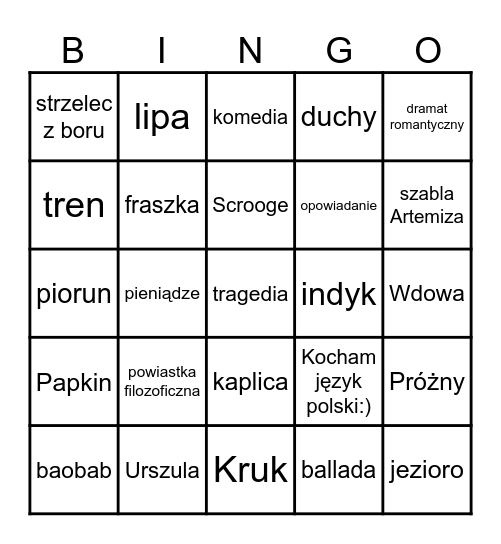 Lektury Bingo Card