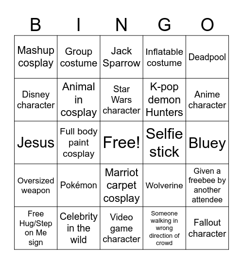 DragonCon 2025 Bingo Card