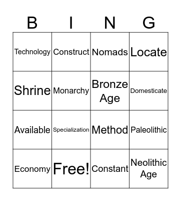 Vocabulary Bingo Card