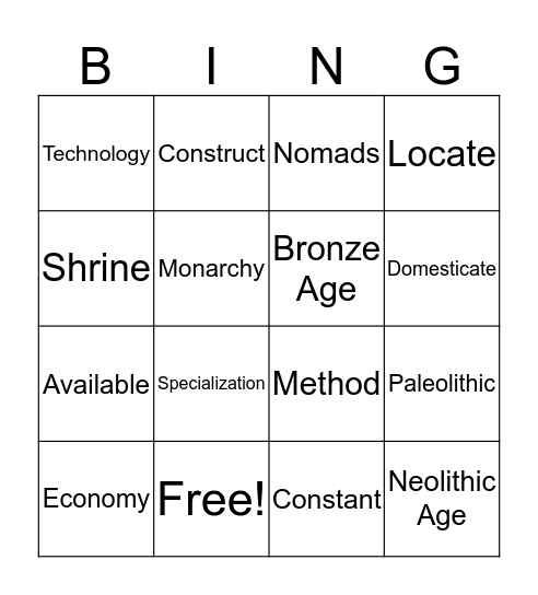 Vocabulary Bingo Card