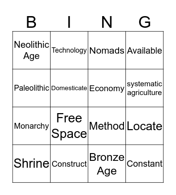 Vocab Bingo Card
