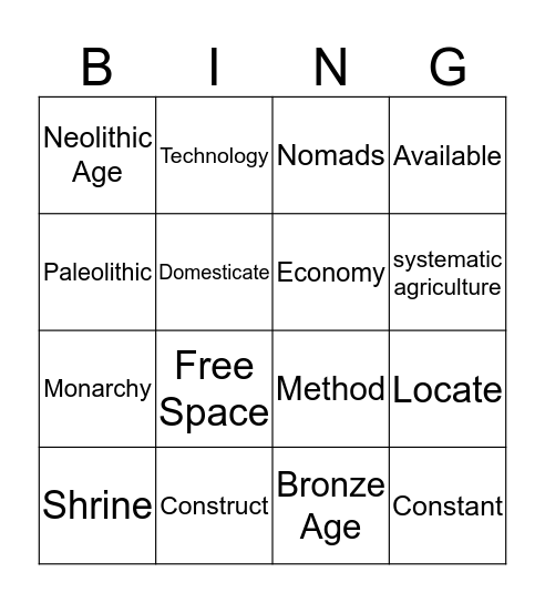 Vocab Bingo Card