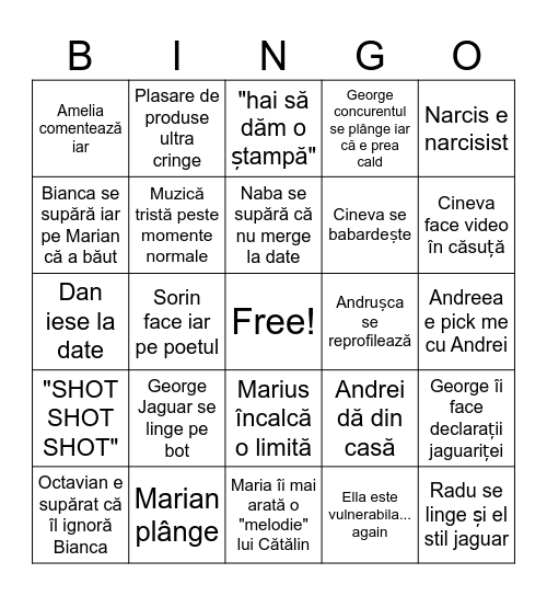 Insula Iubirii 2k25 Bingo Card