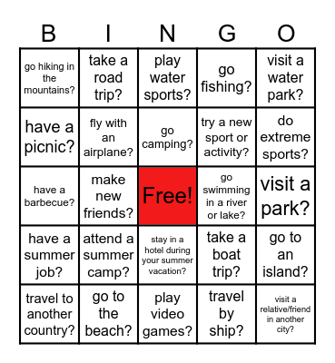 SUMMER HOLIDAYS - DID YOU Bingo Card
