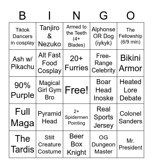 DragonCon 2025 Bingo Card