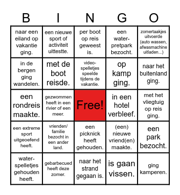 Zomervakantie!        Zoek iemand die... Bingo Card