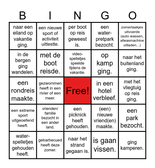 Zomervakantie!        Zoek iemand die... Bingo Card
