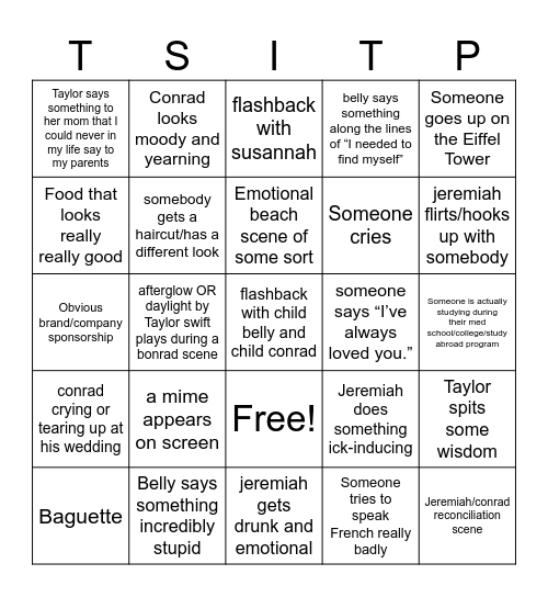 TSITP Home Stretch Bingo Card