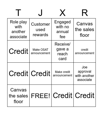Credit BINGO Card
