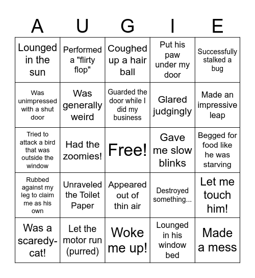 During my stay August... Bingo Card