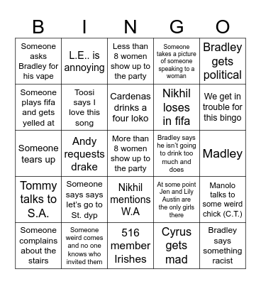 516 Last Party Bingo Card