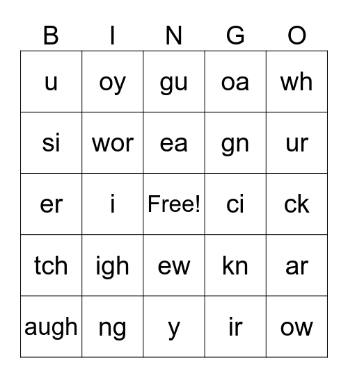 Phonogram Bingo Card