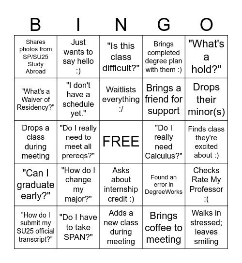 Back to School Bingo - FA25 Bingo Card