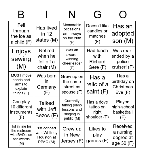 Find Someone Who... Bingo Card