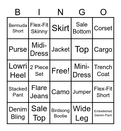 Denim Bingo Card