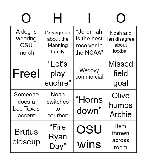 OSU Texas Bingo Card