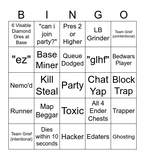 Untitled Bingo Card