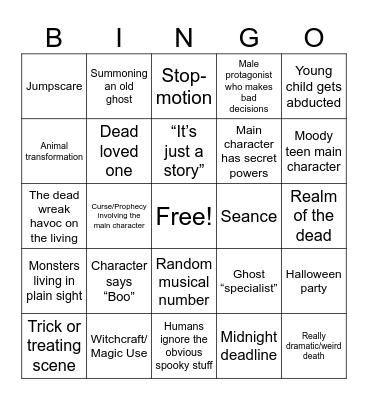 Halloween Movie Tropes Bingo Card