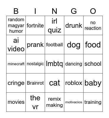 yt short Bingo Card