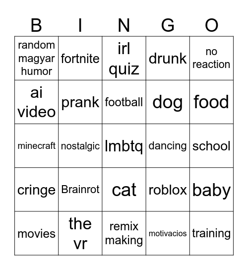yt short Bingo Card