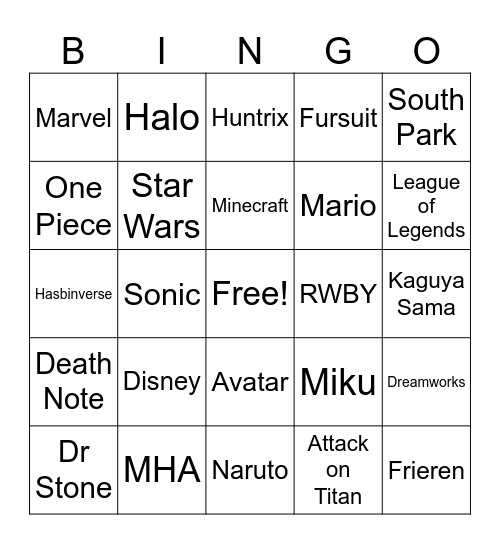 Cosplay NDK 2025 Bingo Card