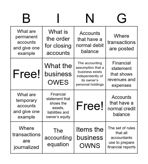 Accounting Bingo Card