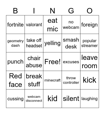 Gamer rage bingo Card