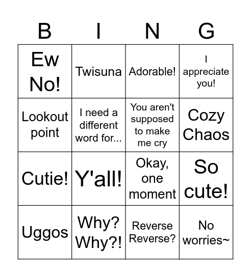 April Says Bingo Card