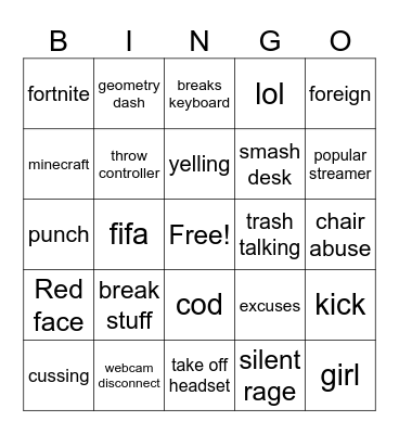 Gamer bingo Card