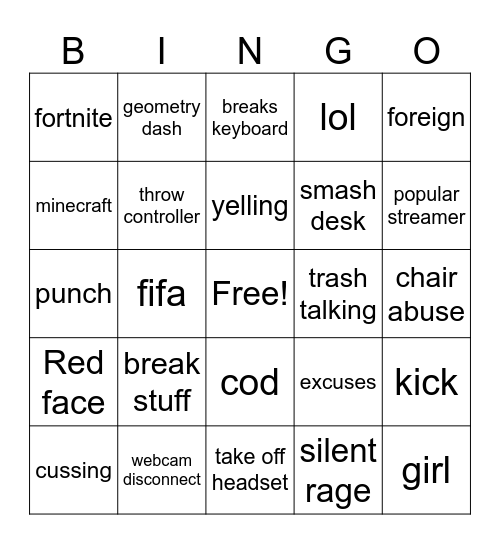 Gamer bingo Card