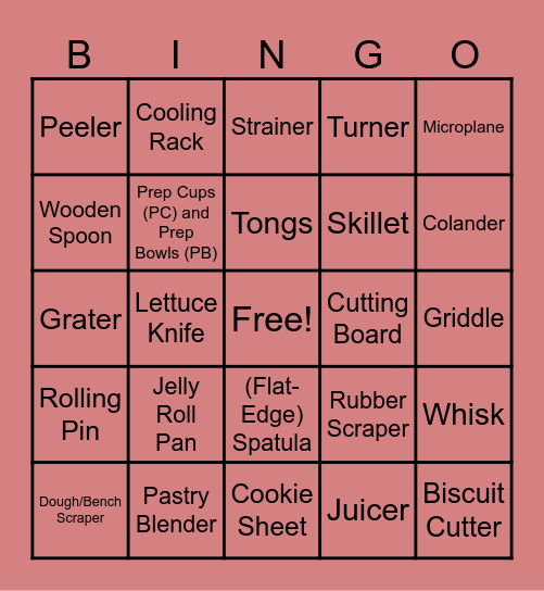 Equipment Bingo Card