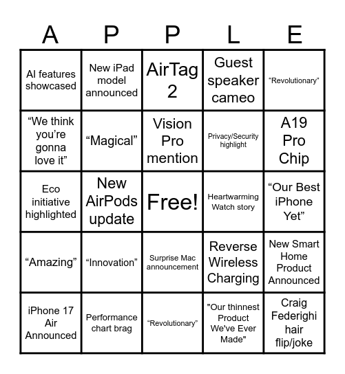 Awe Dropping Event Bingo Card