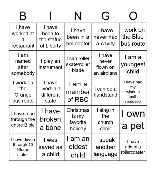 RBC BINGO Card